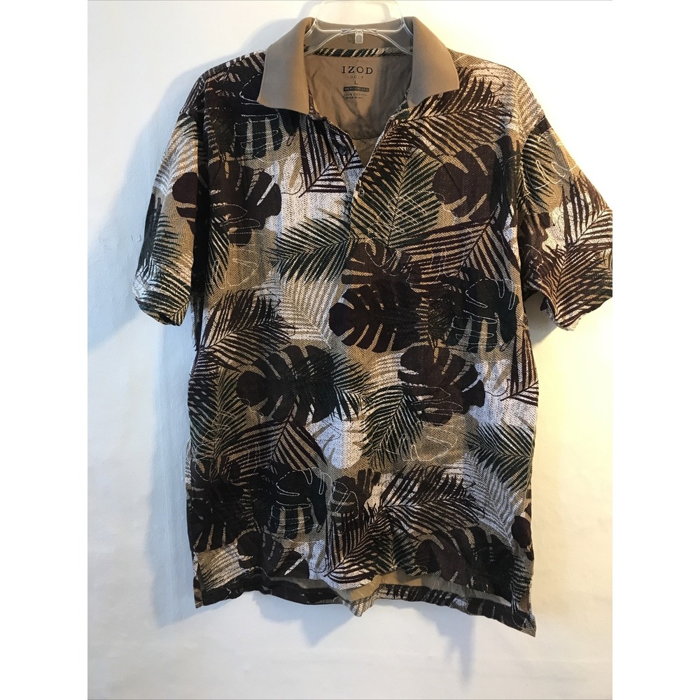 izod Mens Large Golf Short‎ Sleeve Gold Shirts Floral Lot 2